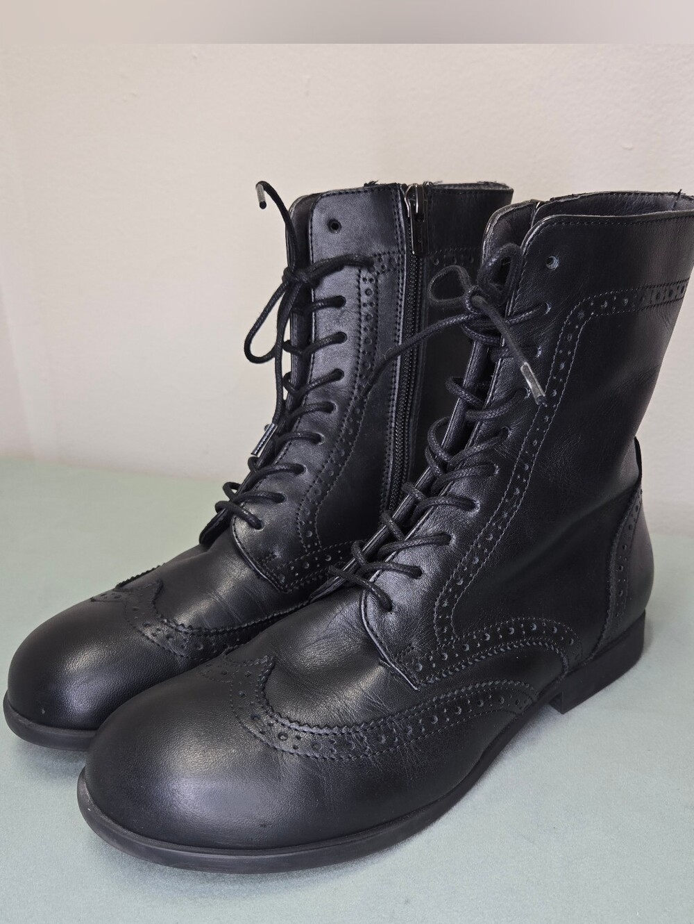 Birkenstock Laramie Black Leather Wingtip Brogue Lace Up Zip Boots EU37